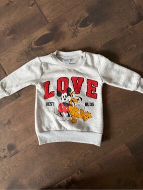 Disney Grey Kids Sweatshirt with Red LOVE and Mickey & Pluto Graphic